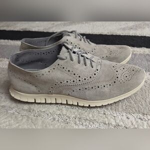 Men's Suede Wingtip Derby in Light Gray